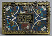 Casket or Portable Altar with the Crucifixion, Standing Saints, and Christ in Majesty with Symbols of the Evangelists, Champlevé enamel, copper alloy, gilt, North German or Danish
