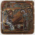 Plaque with the Holy Women at the Sepulchre, Champlevé enamel, copper alloy, gilt, South Netherlandish