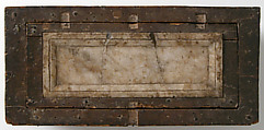 Portable Altar and Two Side Panels, Elephant ivory, shell gold, wood box, stone inset on lid, European