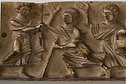 Portable Altar and Two Side Panels, Elephant ivory, shell gold, wood box, stone inset on lid, European