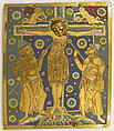 Plaque with the Crucifixion between Longinus and Stephaton and Personifications of the Sun and Moon, Champlevé enamel, copper, German