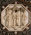 Cabinet frontal with panels from two Embriachi caskets, Baldassare degli Embriachi (Italian, active 1390–1409) (Workshop), Bone and Certosina (inlays of stained woods, bone and horn) with traces of gilding, Italian