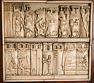 Cabinet frontal with panels from two Embriachi caskets, Baldassare degli Embriachi (Italian, active 1390–1409) (Workshop), Bone and Certosina (inlays of stained woods, bone and horn) with traces of gilding, Italian
