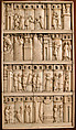 Cabinet frontal with panels from two Embriachi caskets, Baldassare degli Embriachi (Italian, active 1390–1409) (Workshop), Bone and Certosina (inlays of stained woods, bone and horn) with traces of gilding, Italian