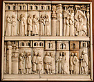 Cabinet frontal with panels from two Embriachi caskets, Baldassare degli Embriachi (Italian, active 1390–1409) (Workshop), Bone and Certosina (inlays of stained woods, bone and horn) with traces of gilding, Italian