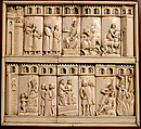 Cabinet frontal with panels from two Embriachi caskets, Baldassare degli Embriachi (Italian, active 1390–1409) (Workshop), Bone and Certosina (inlays of stained woods, bone and horn) with traces of gilding, Italian
