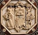 Cabinet frontal with panels from two Embriachi caskets, Baldassare degli Embriachi (Italian, active 1390–1409) (Workshop), Bone and Certosina (inlays of stained woods, bone and horn) with traces of gilding, Italian