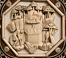 Cabinet frontal with panels from two Embriachi caskets, Baldassare degli Embriachi (Italian, active 1390–1409) (Workshop), Bone and Certosina (inlays of stained woods, bone and horn) with traces of gilding, Italian