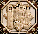Cabinet frontal with panels from two Embriachi caskets, Baldassare degli Embriachi (Italian, active 1390–1409) (Workshop), Bone and Certosina (inlays of stained woods, bone and horn) with traces of gilding, Italian