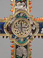 Reliquary Cross, Translucent enamel, silver, silver-gilt, coral, glass, rock-crystal, gold leaf, Italian