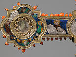 Reliquary Cross, Translucent enamel, silver, silver-gilt, coral, glass, rock-crystal, gold leaf, Italian