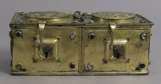 Casket, Copper-gilt, glass cabochons, French