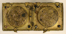 Casket, Copper-gilt, glass cabochons, French