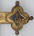 Cross, Gilt copper, champlevé enamel, glass and stone cabochons, Italian
