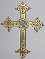 Cross, Gilt copper, champlevé enamel, glass and stone cabochons, Italian
