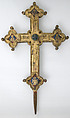 Cross, Gilt copper, champlevé enamel, glass and stone cabochons, Italian