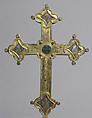 Cross, Gilt copper, champlevé enamel, glass and stone cabochons, Italian