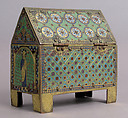Chasse with Christ in Majesty and Apostles, Copper: engraved, chiseled, stippled, gilt; champlevé enamel: blue-black, dark, medium, and light blue; turquoise, green, yellow, red, translucent red, and white, French