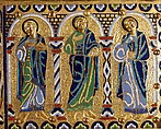 Chasse with the Crucifixion and Christ in Majesty, Copper: engraved, chiseled, stippled, and gilt; champlevé enamel: dark, medium, and light blue; turquoise, dark and light green, yellow, red, and white; wood core, painted red on exterior, French