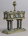 Reliquary, Silver, partial gilt, glass cabochons, champlevé enamel, gold glass, French