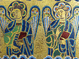 Chasse with Christ in Majesty and the Lamb of God, Champlevé enamel: blue-black; dark, medium, and light blue; turquoise, dark and light green, yellow, red, translucent wine red, and white; wood core, painted red on exterior; copper: engraved, scraped, stippled, and gilt., French