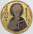 Medallion with Saint John the Evangelist from an Icon Frame, Gold, silver, and enamel worked in cloisonné, Byzantine