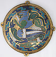 Combat Between Dragon and Dog (one of five medallions from a coffret), Copper-gilt, champlevé enamel, French