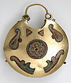 One of a Pair of Temple Pendants, with Two Birds Flanking a Tree of Life (front) and Leaf and Rosette Motifs (back), Cloisonné enamel, gold, Kyivan Rus’
