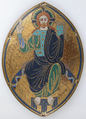 Plaque with Christ Blessing, Copper: engraved, stippled, gilt; champlevé enamel: dark, medium, and light blue; mauve, turquoise, green, yellow, red, and white., French