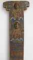 Cross, Copper: engraved, scraped, stippled and gilt; champlevé enamel: dark and medium blue, turquoise, dark and light green, red, and white; appliqué: engraved, chased and gilt, French