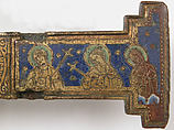 Cross, Copper: engraved, scraped, stippled and gilt; champlevé enamel: dark and medium blue, turquoise, dark and light green, red, and white; appliqué: engraved, chased and gilt, French