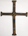 Cross, Copper: engraved, scraped, stippled and gilt; champlevé enamel: dark and medium blue, turquoise, dark and light green, red, and white; appliqué: engraved, chased and gilt, French