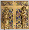 Plaque with the Virgin and Saint John, Champlevé enamel, copper-gilt, European