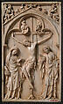 Book Cover with Crucifixion Panel, Elephant ivory, champlevé enamel, copper gilt on wood support, French