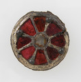 Disk Brooch, Silver-gilt, paste or garnet, iron core, metal foil, Frankish