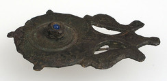 Flat Brooch, Copper alloy, glass cabochon, Late Roman