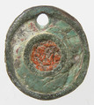 Flat Circular Button, Champlevé enamel, copper alloy, Roman