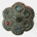 Rosette Brooch, Copper alloy, glass cabochon, iron pin, Frankish
