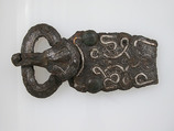 Belt Buckle, Iron, silver inlay, bronze nails, Frankish