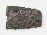 Counter Plate of a Belt Buckle, Iron, silver inlay, copper alloy bosses, Frankish