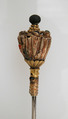 Hairpin, Silver, gold foil, paste cabochons, filigree, Frankish