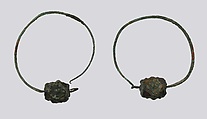 Earring, Copper alloy, glass paste, garnet (?), Frankish