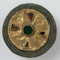 Disk Brooch, Gold on copper alloy, glass paste, Frankish
