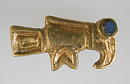 Bird-Shaped Brooch, Copper with gilt surface; blue glass, Frankish