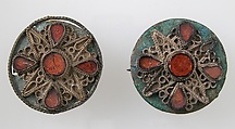 Disk Brooch, Copper alloy, silver wire, glass paste, Frankish or Northern French