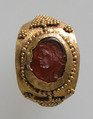 Finger Ring, Gold, carnelian intaglio, Frankish