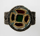 Finger Ring, Silver, gold foil, glass paste, filigree wire, Frankish