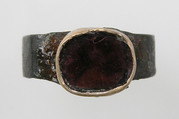Finger Ring, Silver, gold bezel, glass paste or carnelian(?), Frankish