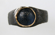 Finger Ring, Silver, gold bezel, glass cabochon, Frankish