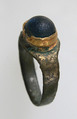 Finger Ring, Copper alloy, gilding, gold, glass paste cabochon, Frankish